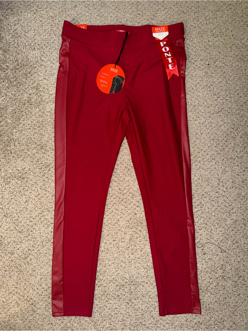 MAZE Ponte Leggings in Burgundy with Side Panels